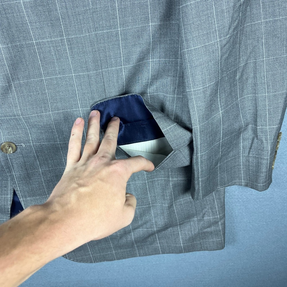 David Donahue Mens 48R Grey Windowpane 100% Wool Sport Coat Made in Canada - Picture 9 of 14